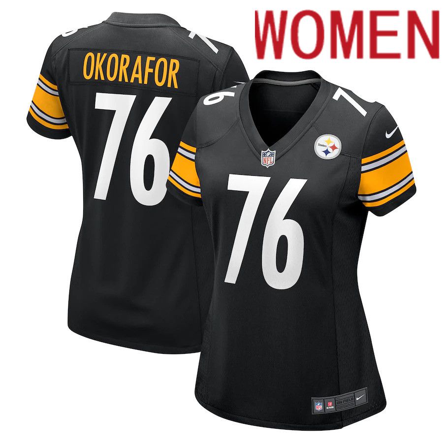 Women Pittsburgh Steelers 76 Chukwuma Okorafor Nike Black Game NFL Jersey